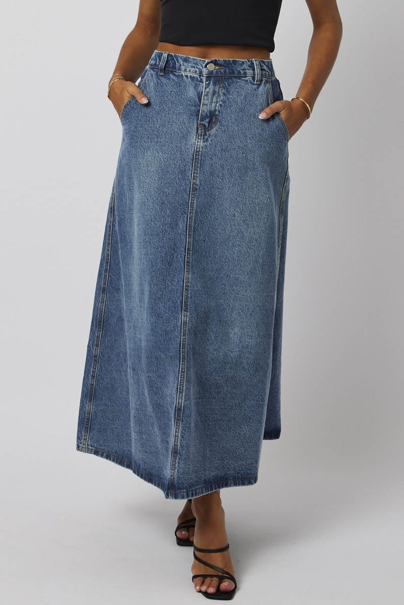 Blue Denim Skirt Maxi High Rise - Image 3