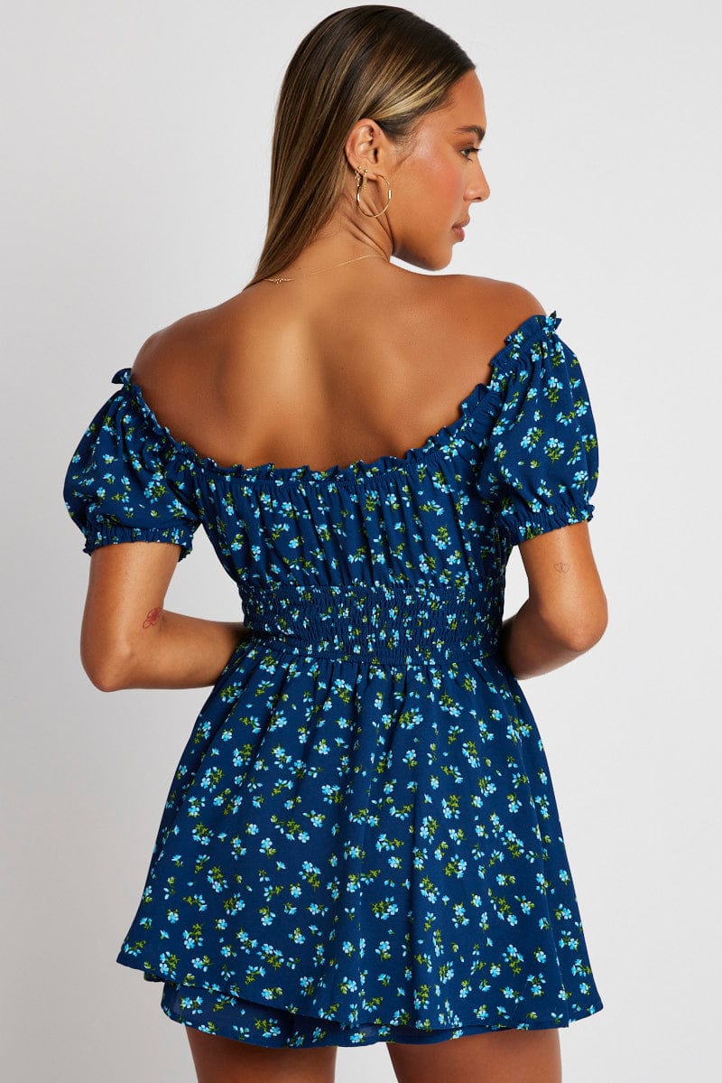 Blue Ditsy Ruffle Playsuit Short Sleeve - Image 5