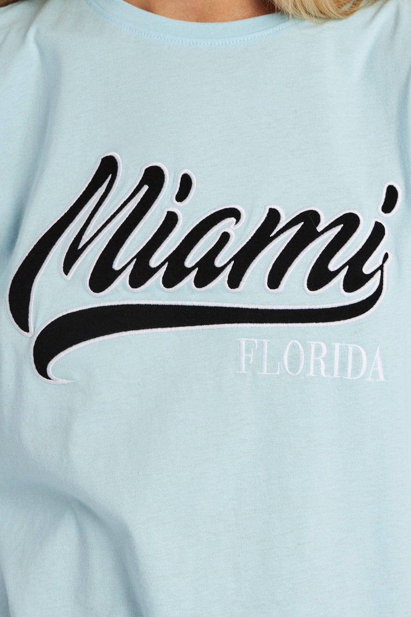 Blue Embroidery Baby Tee Slogan Crop T-shirt - Image 6