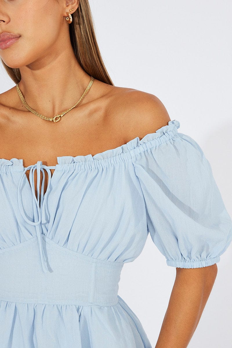 Blue Fit And Flare Dress Corset Waist Mini - Image 6