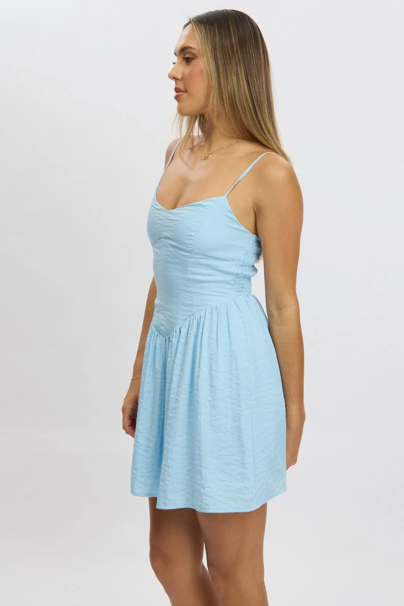 Blue Fit And Flare Dress Drop Waist Mini - Image 4