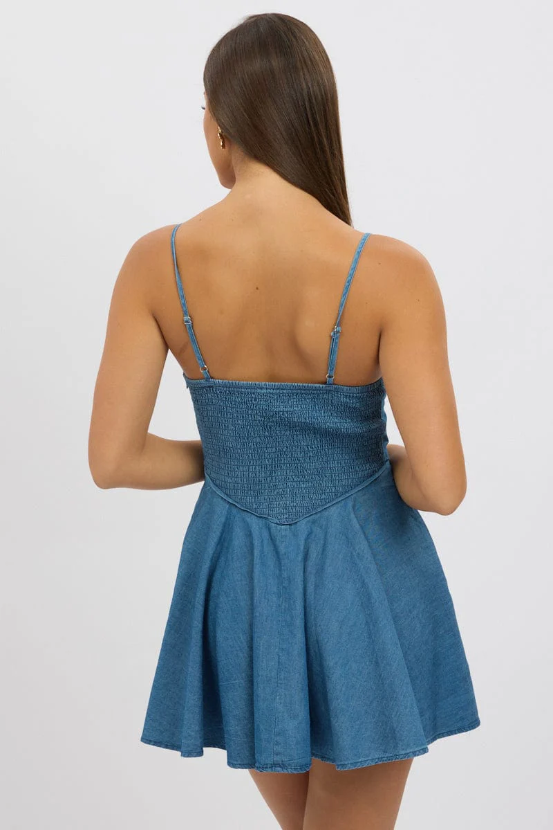 Blue Fit And Flare Dress Mini - Image 5