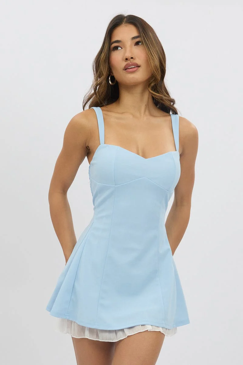 Blue Fit And Flare Dress Mini - Image 2