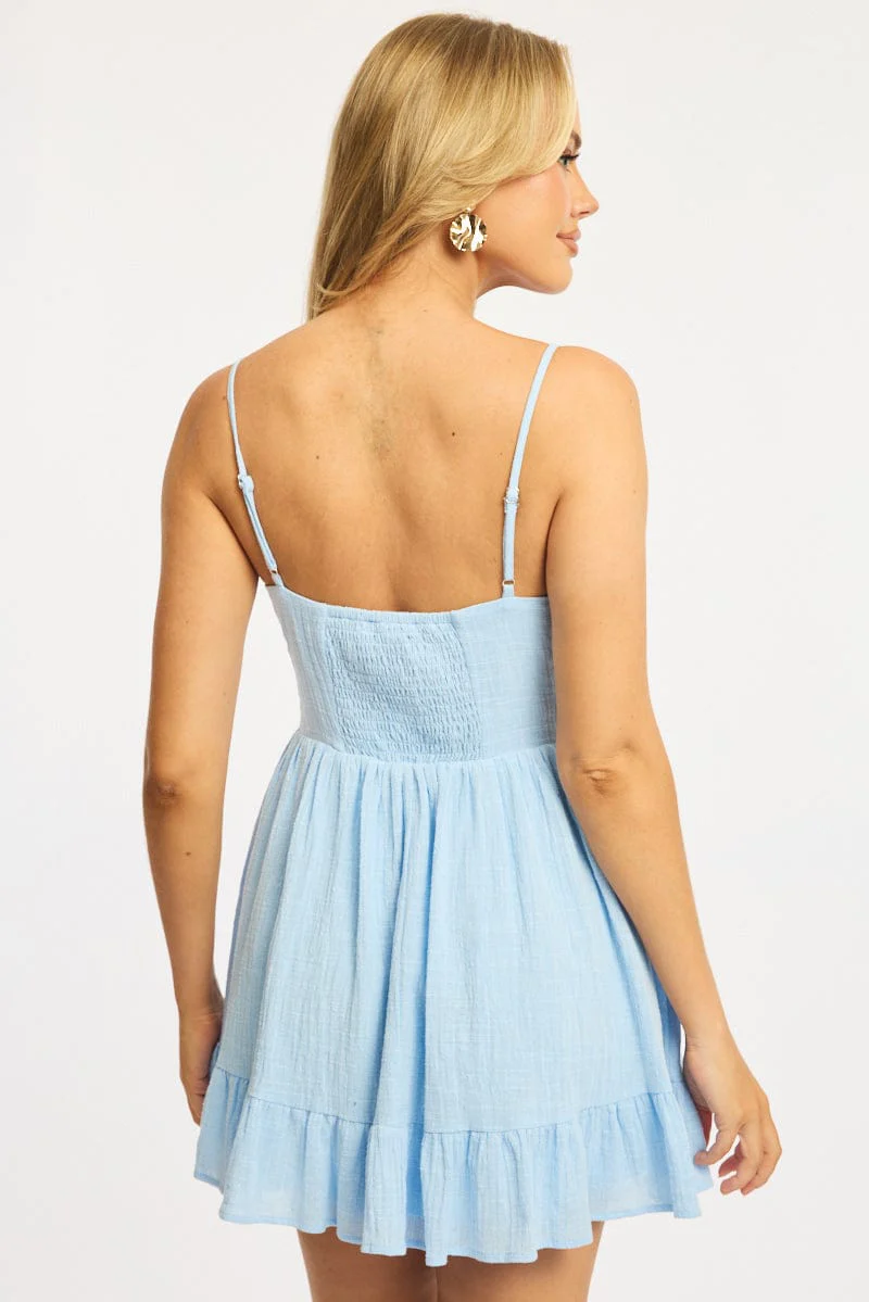 Blue Fit And Flare Dress Mini - Image 4