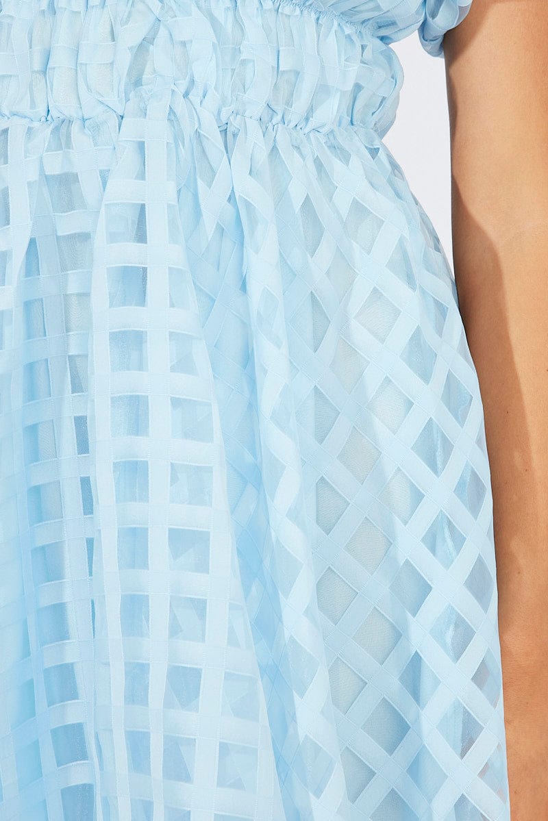 Blue Fit And Flare Dress Puff Sleeve Mini - Image 6