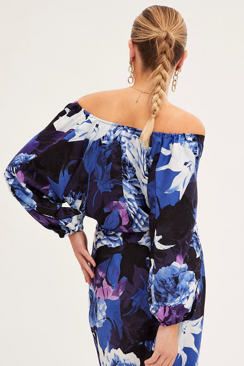 Blue Floral Bolero 3/4 Sleeve Tie Front Crop Satin - Image 12