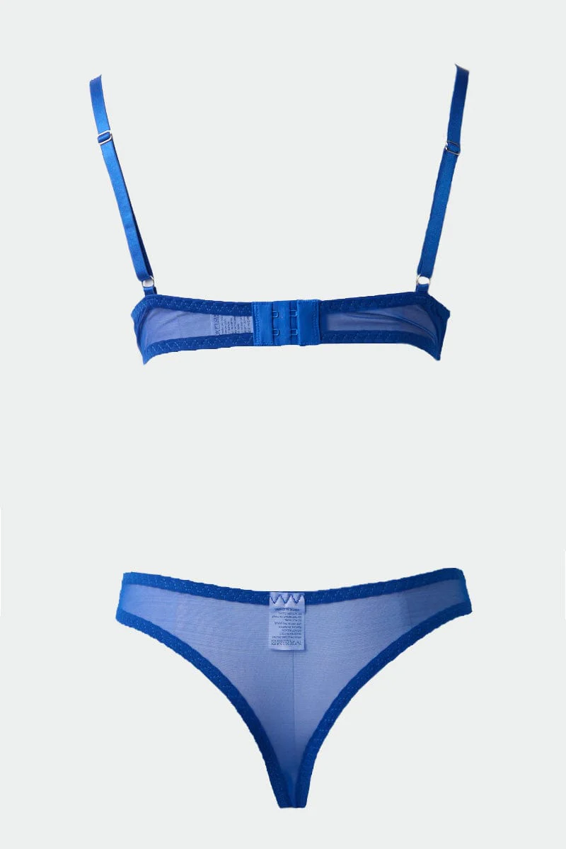 Blue Floral Embroidery Lingerie Set - Image 2