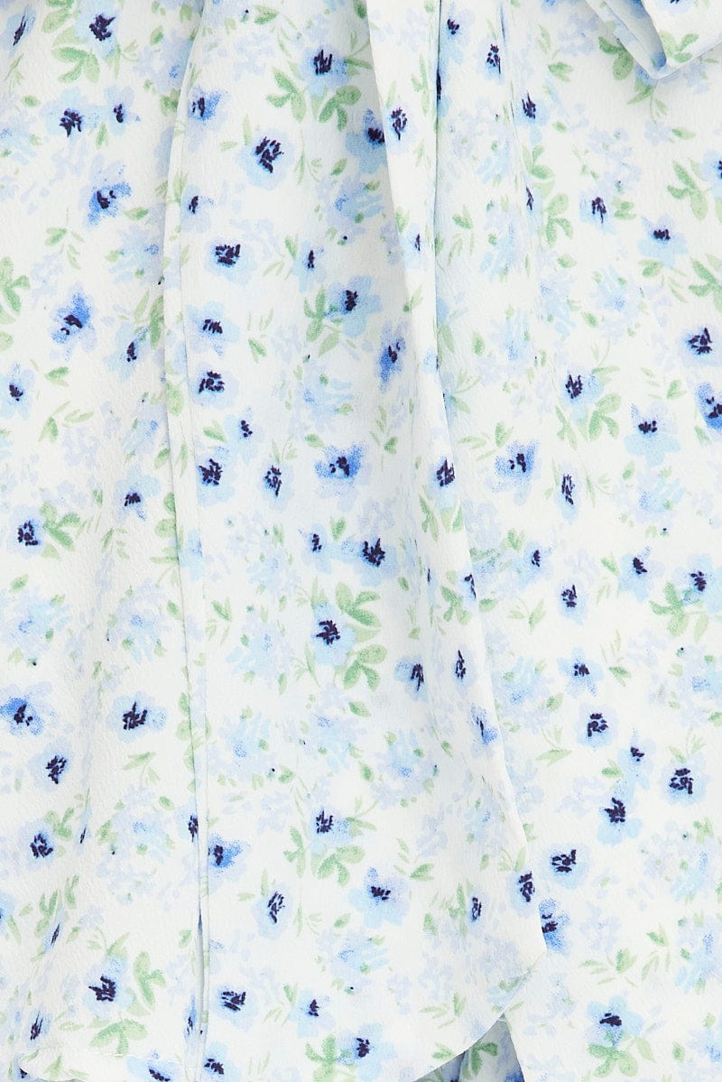 Blue Floral Layered Playsuit Sleeveless V Neck - Image 6