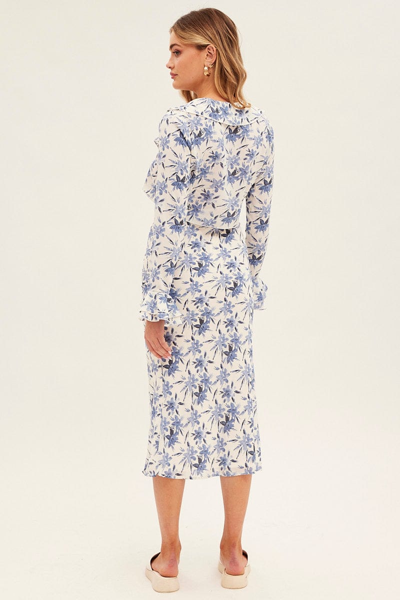 Blue Floral Midi Skirt Slip Floral Print - Image 5