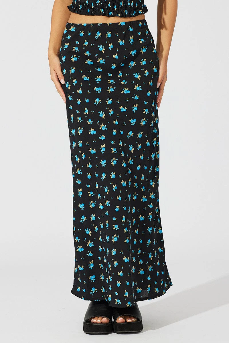 Blue Floral Slip Skirt Maxi - Image 2