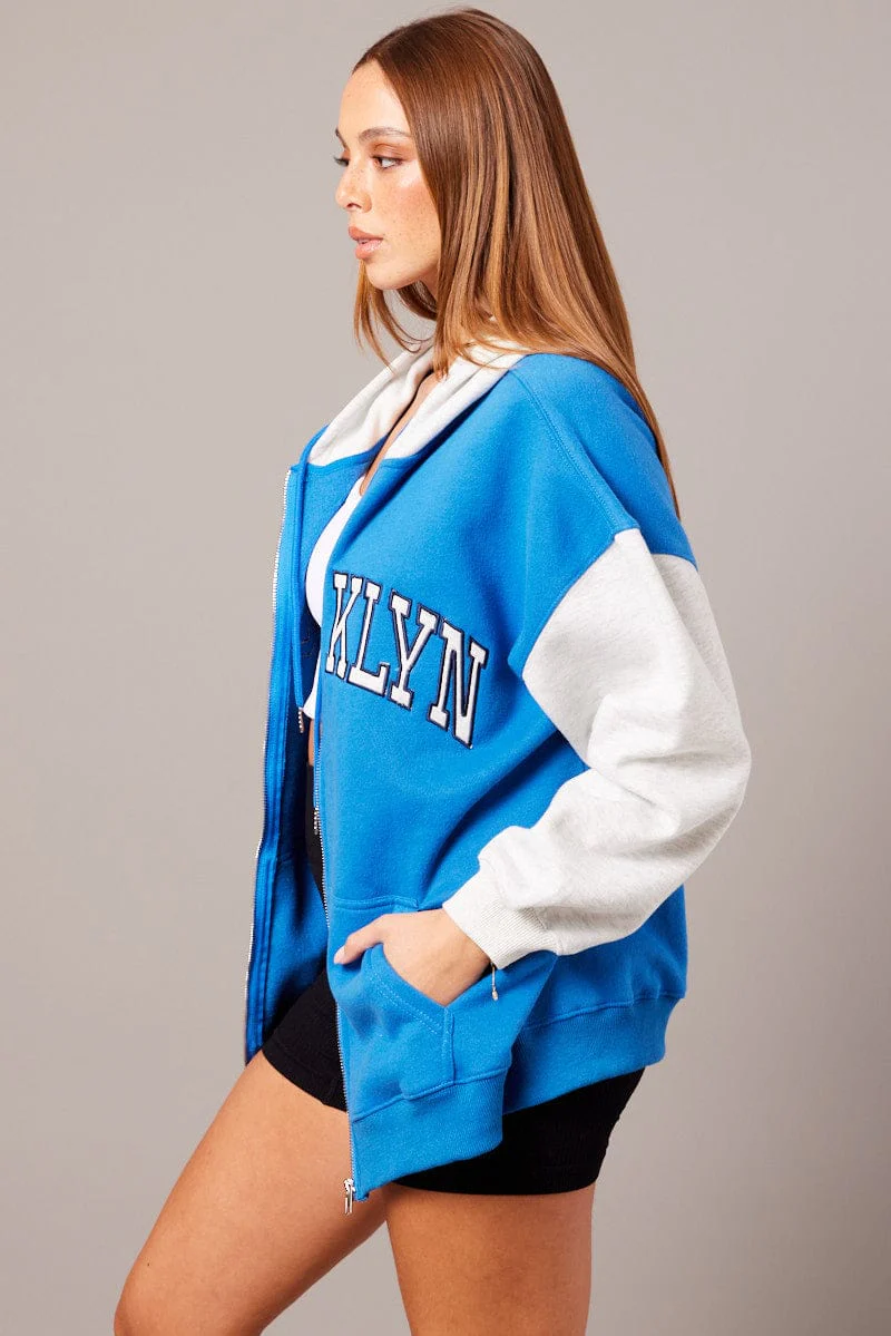 Blue Graphic Jacket Long Sleeve Hoodie - Image 4