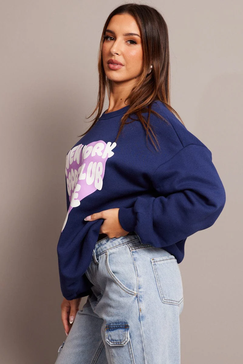 Blue Graphic Sweat Long Sleeve - Image 4