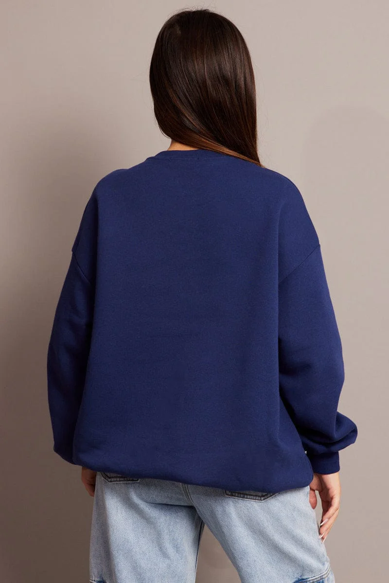 Blue Graphic Sweat Long Sleeve - Image 5