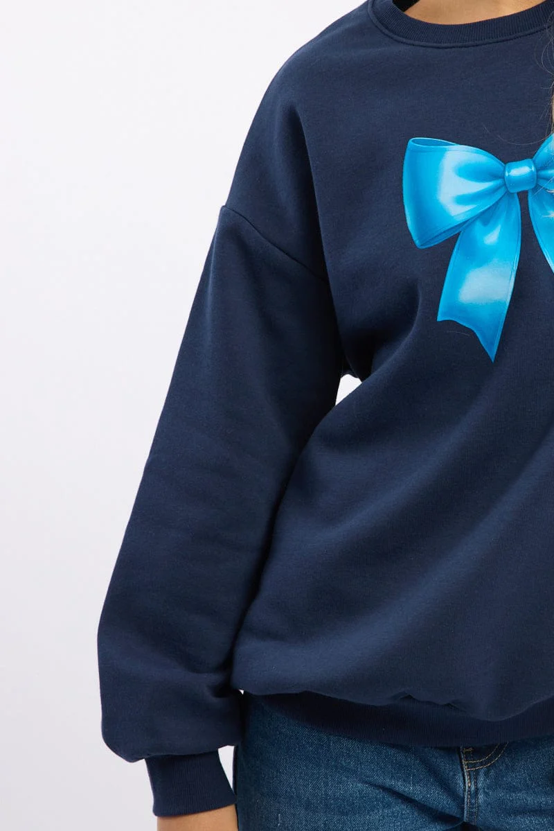 Blue Graphic Sweater Long Sleeve - Image 5