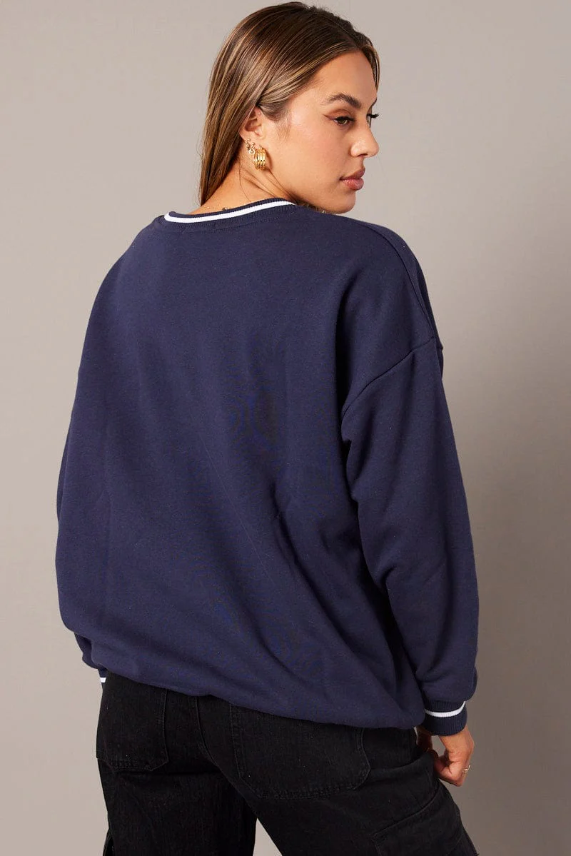 Blue Graphic Sweater Long Sleeve - Image 5