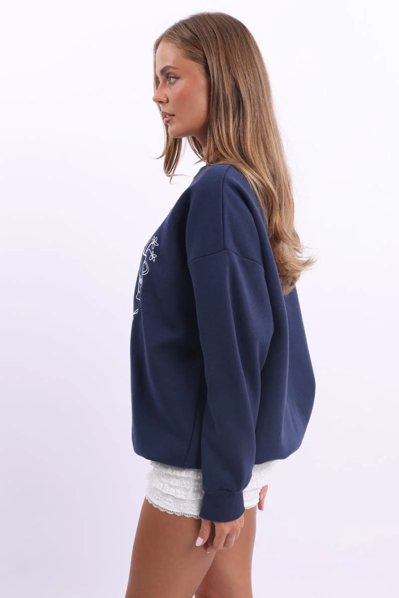 Blue Graphic Sweater Long Sleeve - Image 3