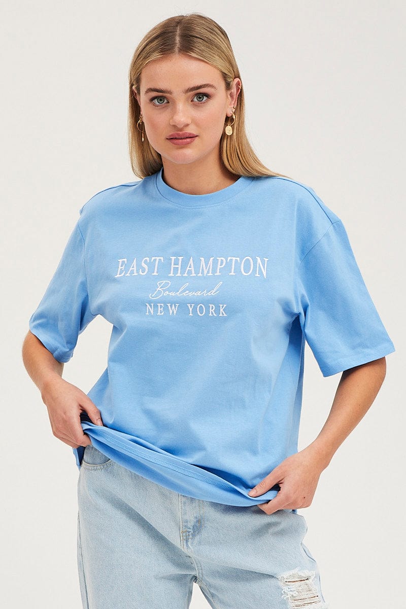 Blue Graphic T-Shirt Oversized Crew Neck - Image 3