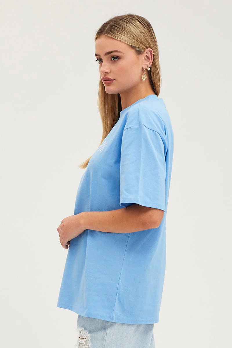 Blue Graphic T-Shirt Oversized Crew Neck - Image 4