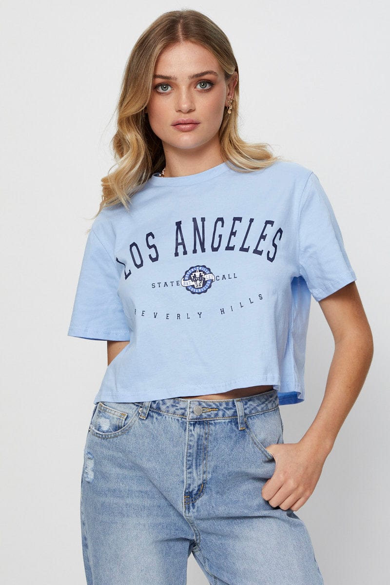 Blue Graphic T-Shirt Short Sleeve Crop - Image 3
