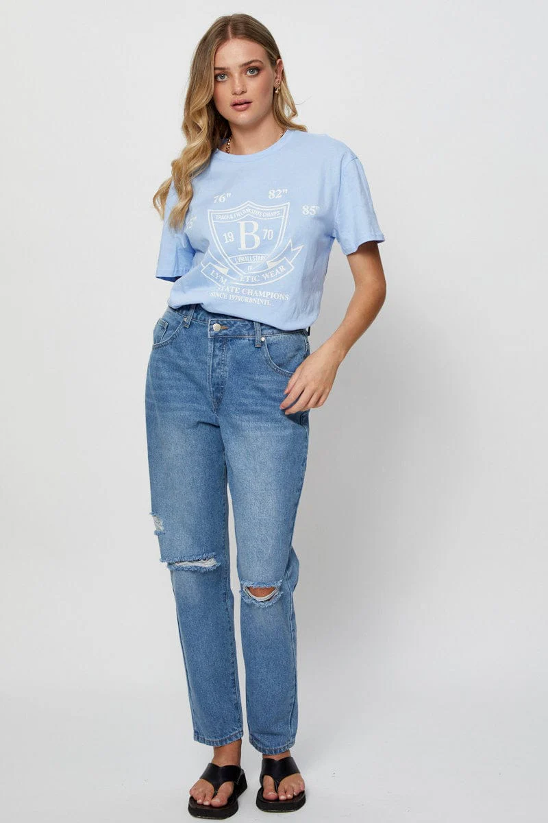 Blue Graphic T Shirt Short Sleeve - Image 2