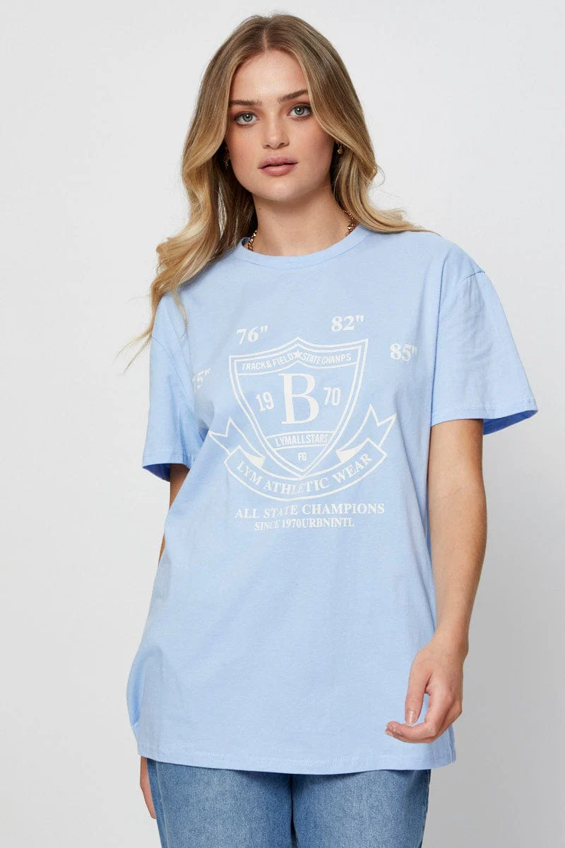 Blue Graphic T Shirt Short Sleeve - Image 3