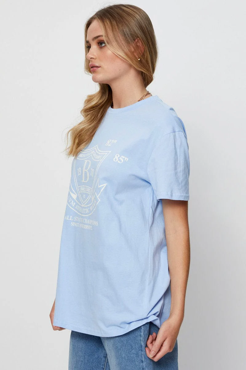 Blue Graphic T Shirt Short Sleeve - Image 4