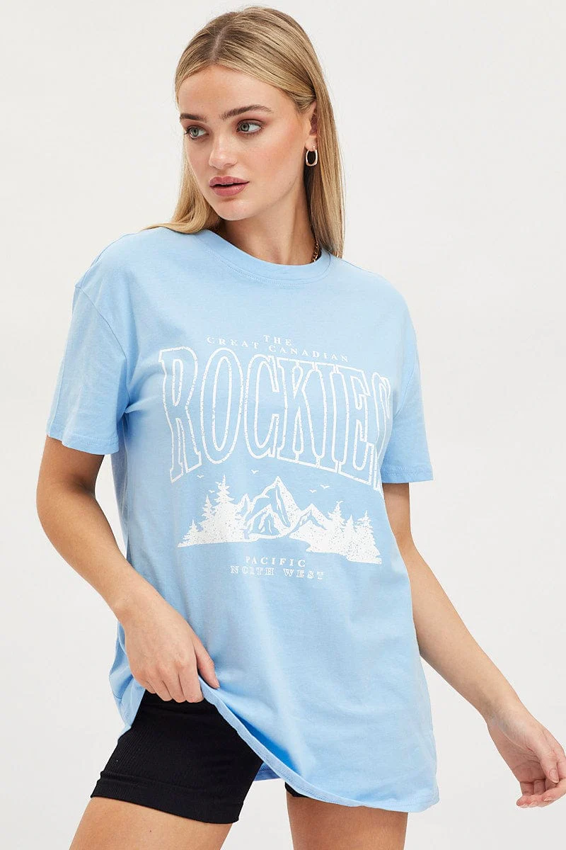 Blue Graphic T-Shirt Short Sleeve