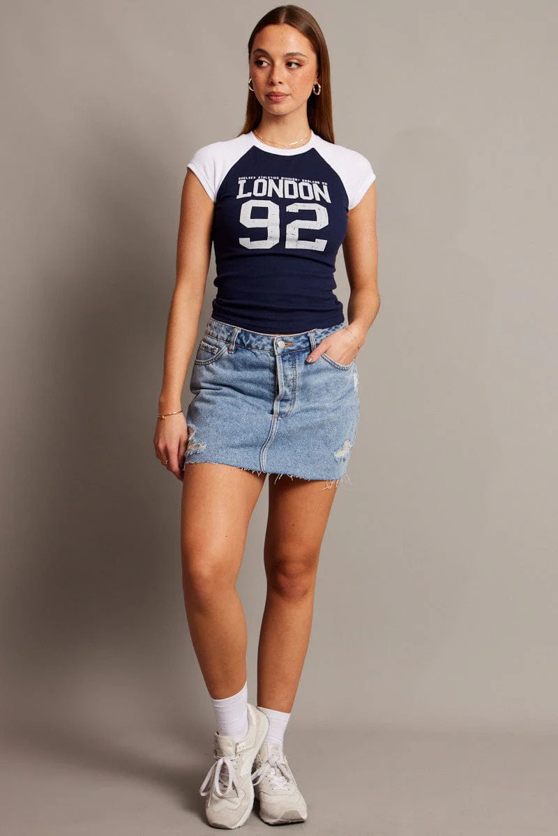 Blue Graphic Tee Raglan Short Sleeve - Image 2
