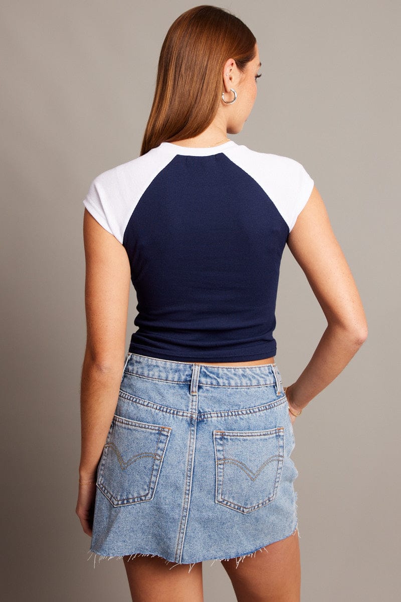 Blue Graphic Tee Raglan Short Sleeve - Image 5