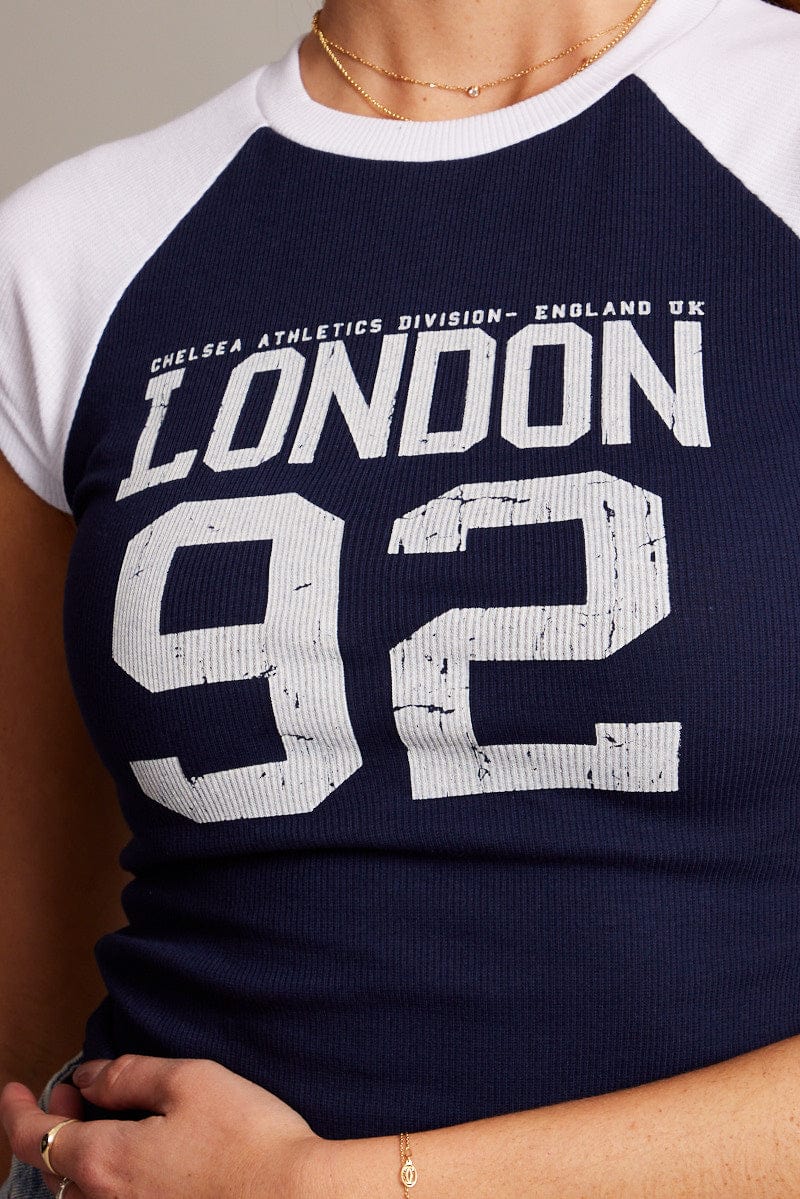 Blue Graphic Tee Raglan Short Sleeve - Image 6