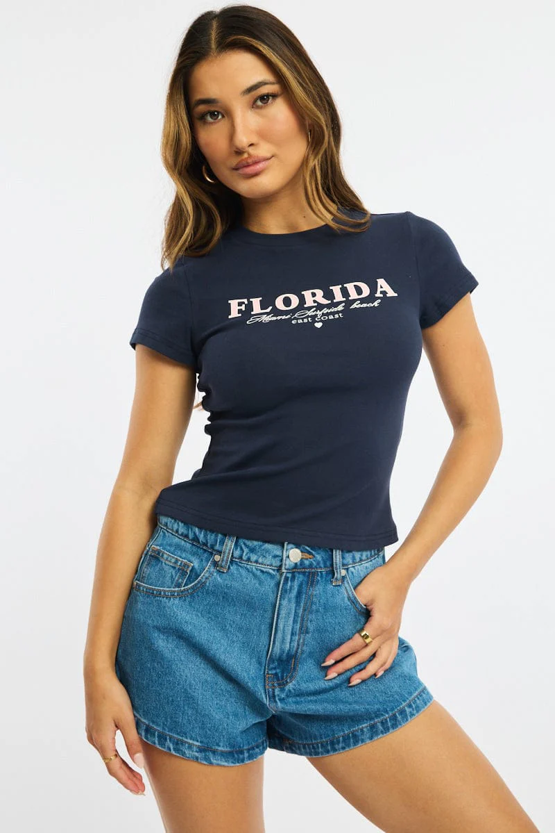 Blue Graphic Tee Short Sleeve