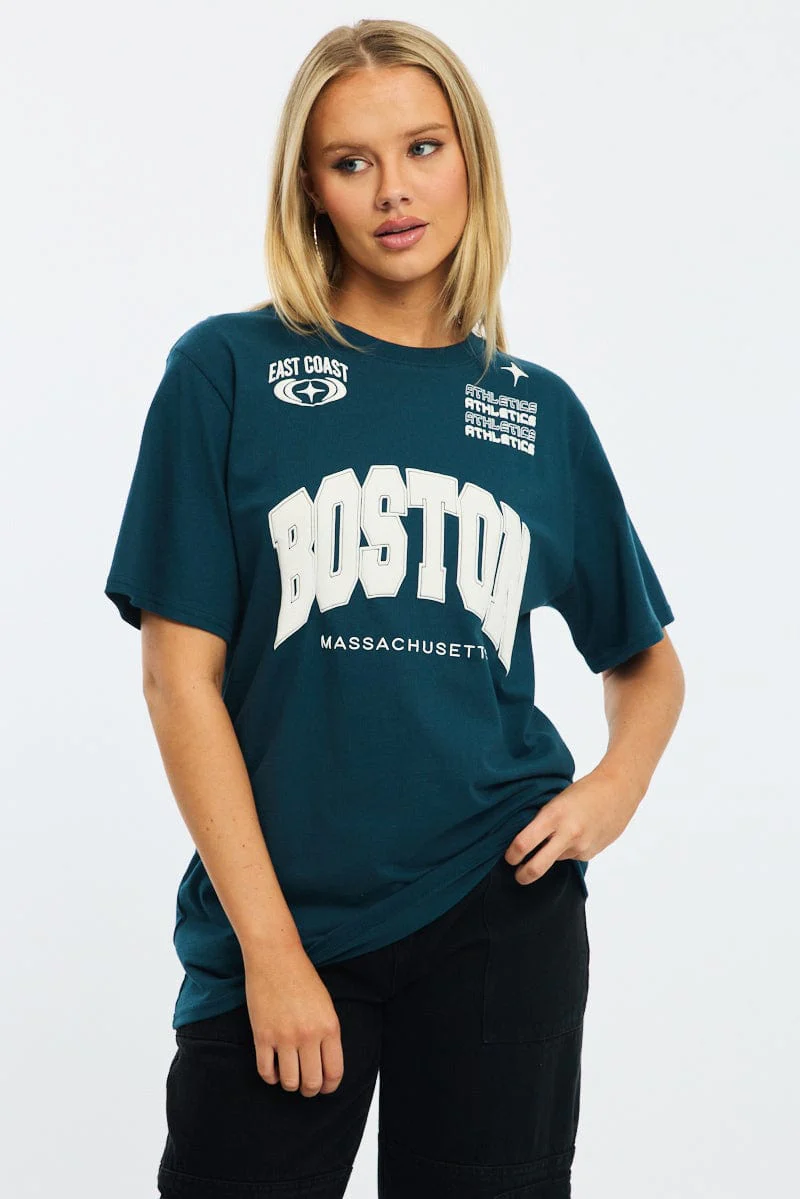 Blue Graphic Tee Short Sleeve