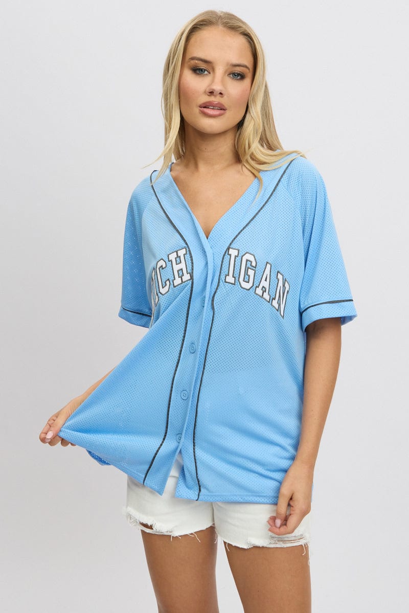 Blue Graphic Top Oversized Short Sleeve - Image 3