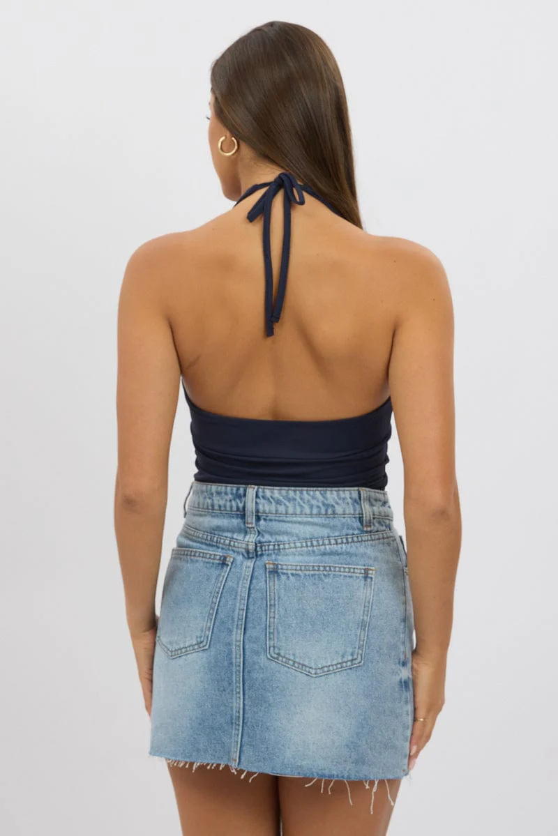 Blue Halter Neck Top V Neck Supersoft - Image 5