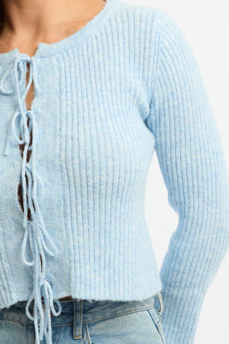 Blue Knit Cardigan Tie Up Long Sleeve - Image 5