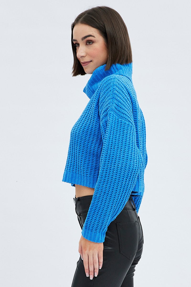 Blue Knit Jumper Turtle Neck Chenille - Image 4