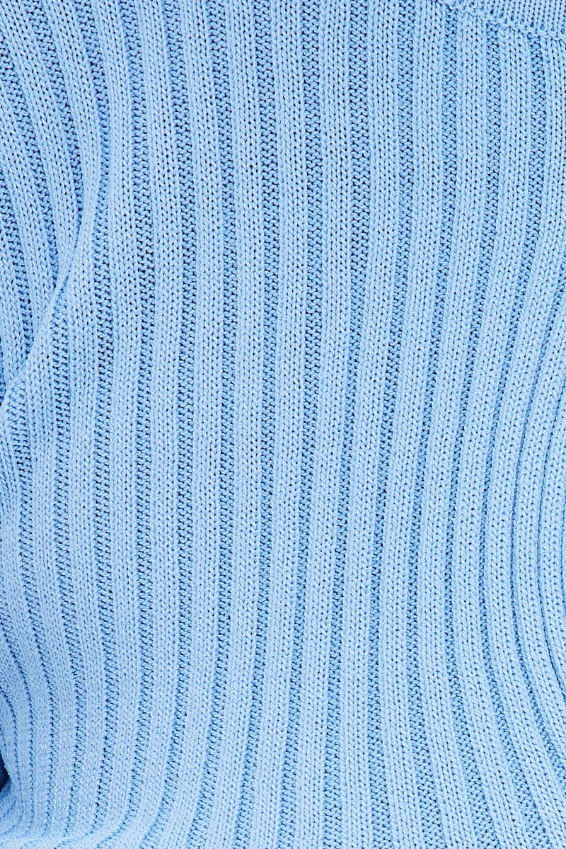 Blue Knit Top Cut Out Long Sleeve Ribbed - Image 6
