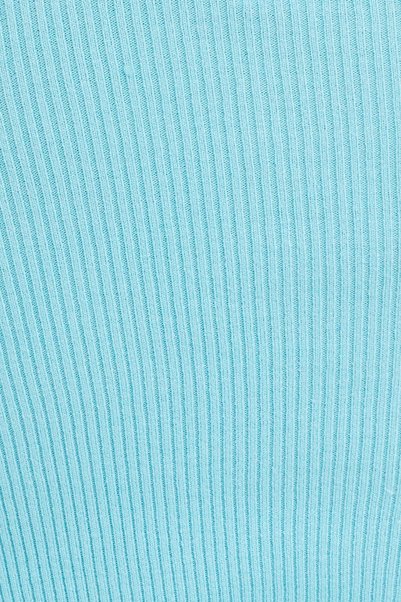 Blue Knit Top Long Sleeve Crop V-Neck - Image 6