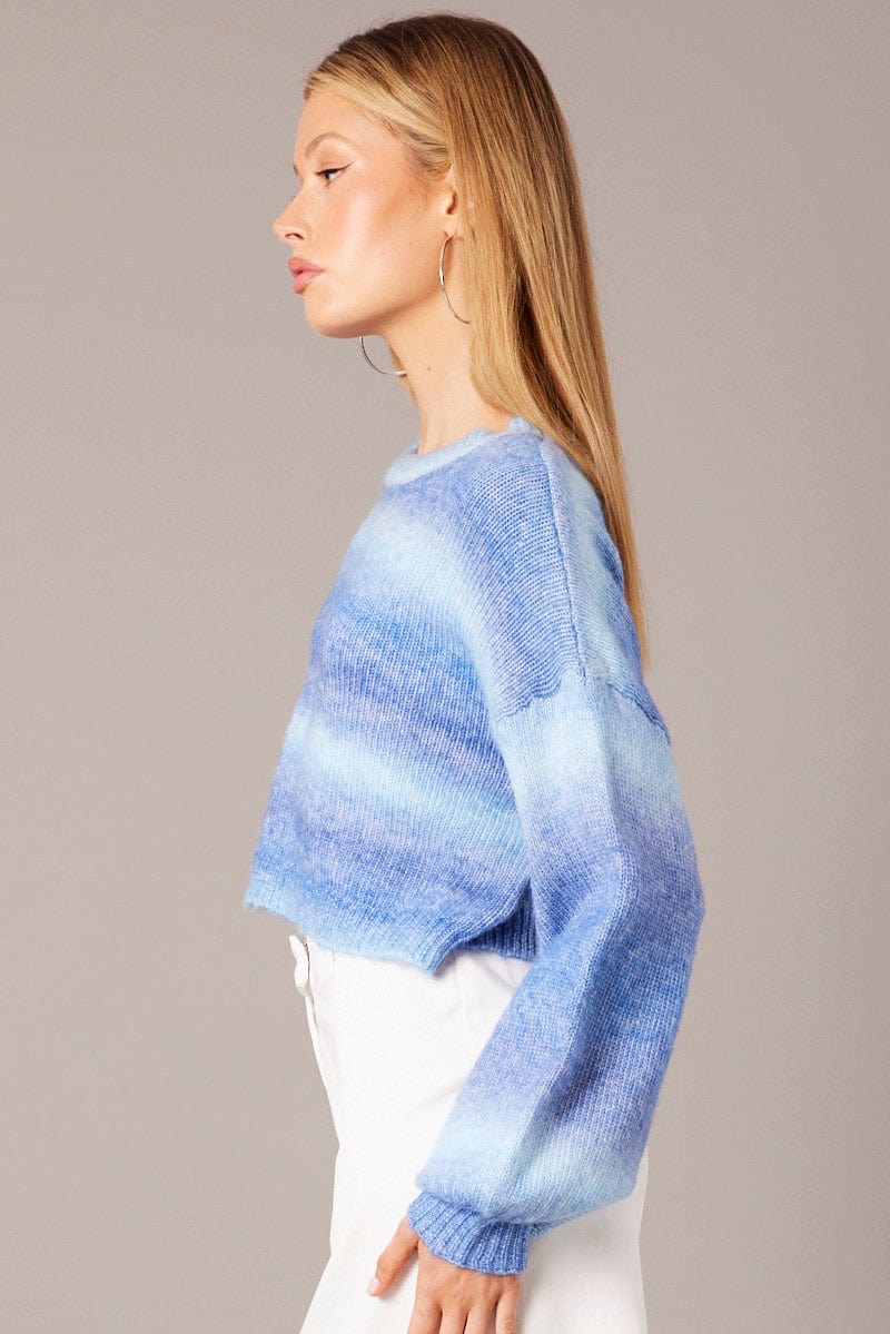 Blue Knit Top Long Sleeve Ombre - Image 4