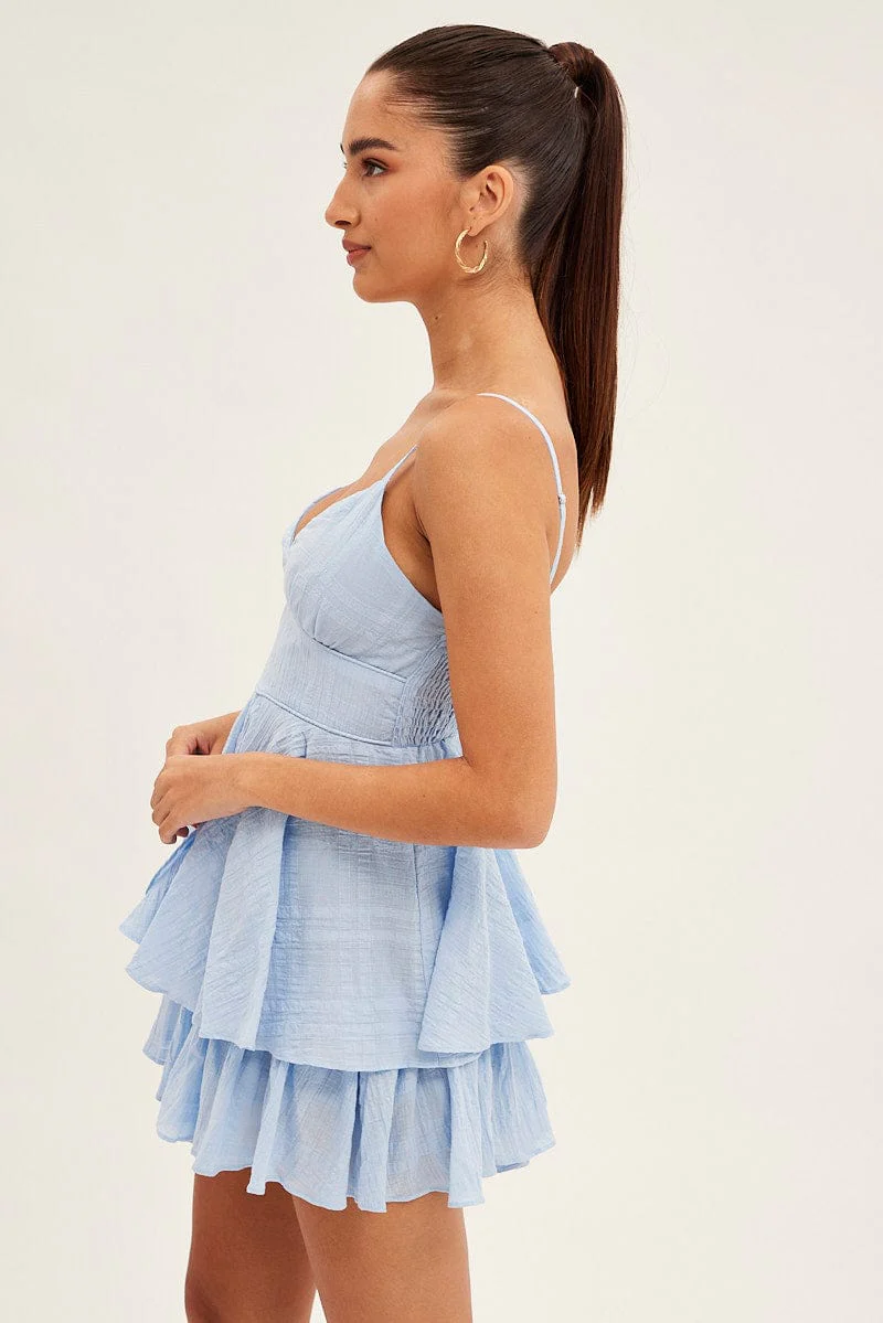 Blue Layered Playsuit Sleeveless V Neck - Image 4
