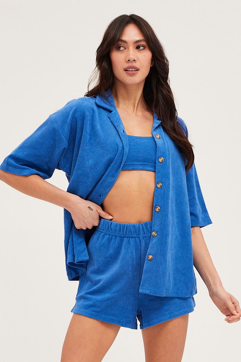 Blue Lounge Top Short Sleeve Oversized Terry - Image 2