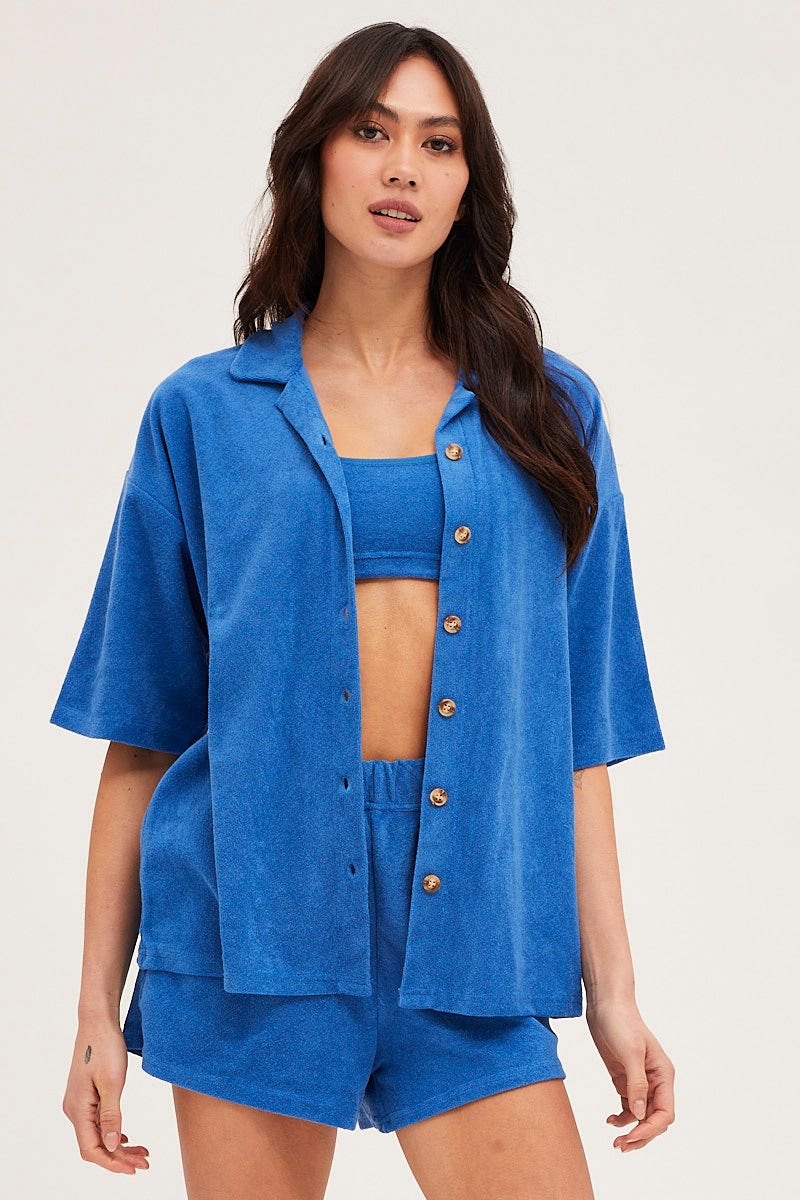 Blue Lounge Top Short Sleeve Oversized Terry - Image 3