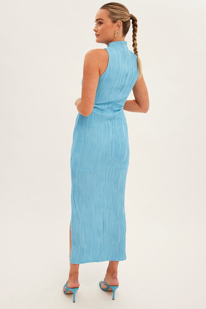 Blue Maxi Dress High Neck Sleeveless - Image 5
