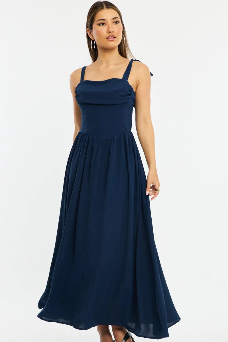 Blue Maxi Dress Tie Shoulder - Image 2