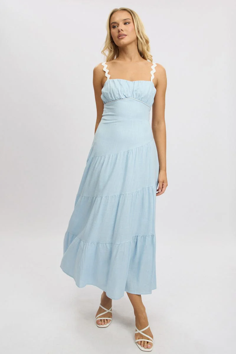 Blue Maxi Dress Tiered Ric Rac - Image 3