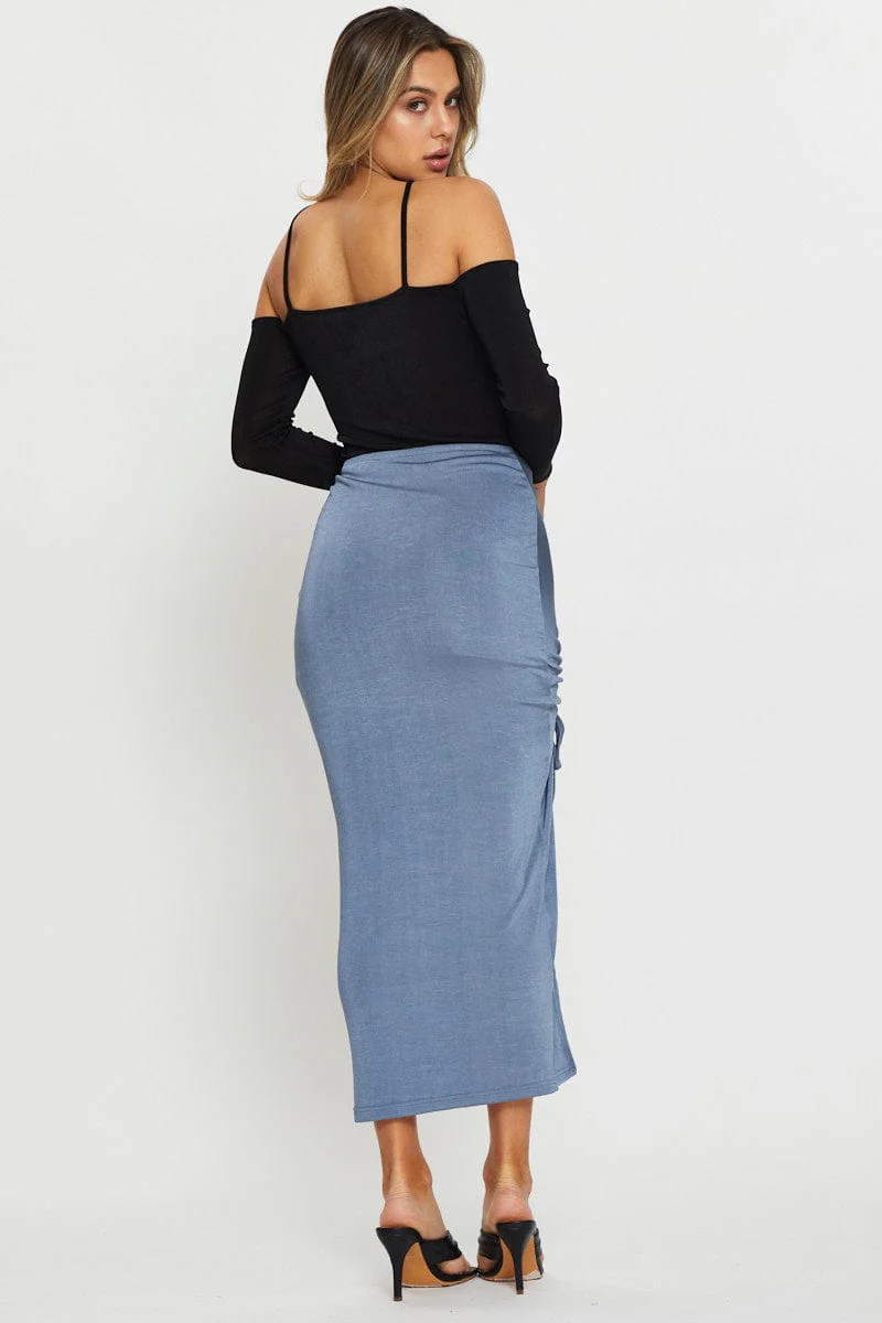 Blue Maxi Skirt Front Slit - Image 4