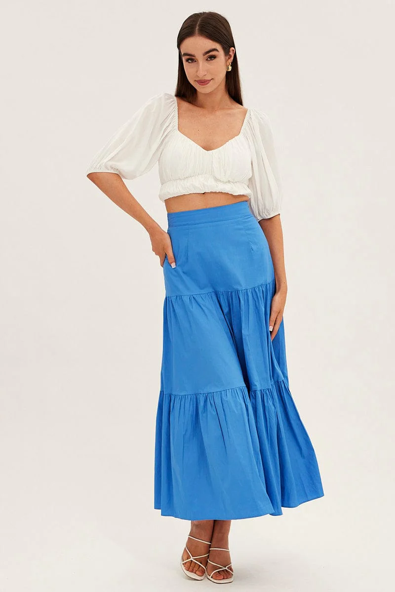 Blue Maxi Skirt High Rise Tiered - Image 3