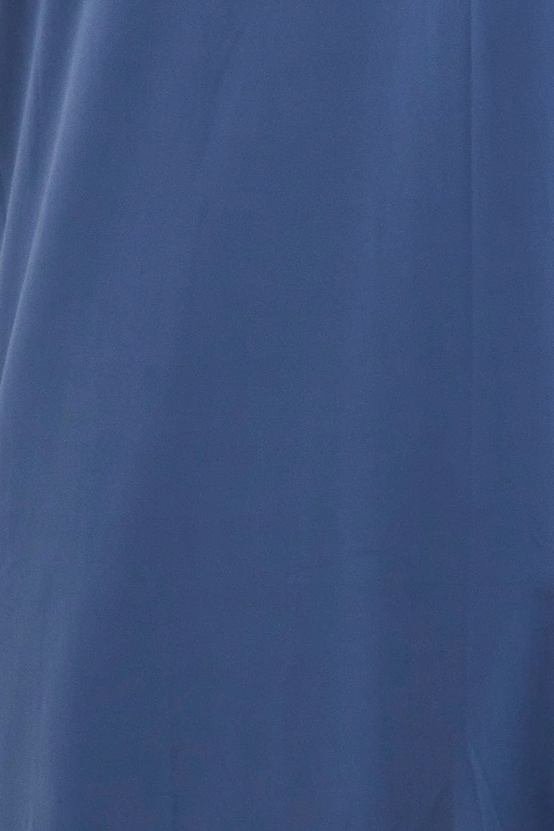 Blue Maxi Skirt Mid Rise Split Nylon - Image 6