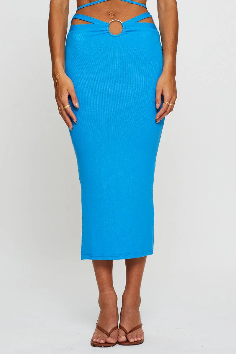 Blue Maxi Skirt Side Split - Image 2