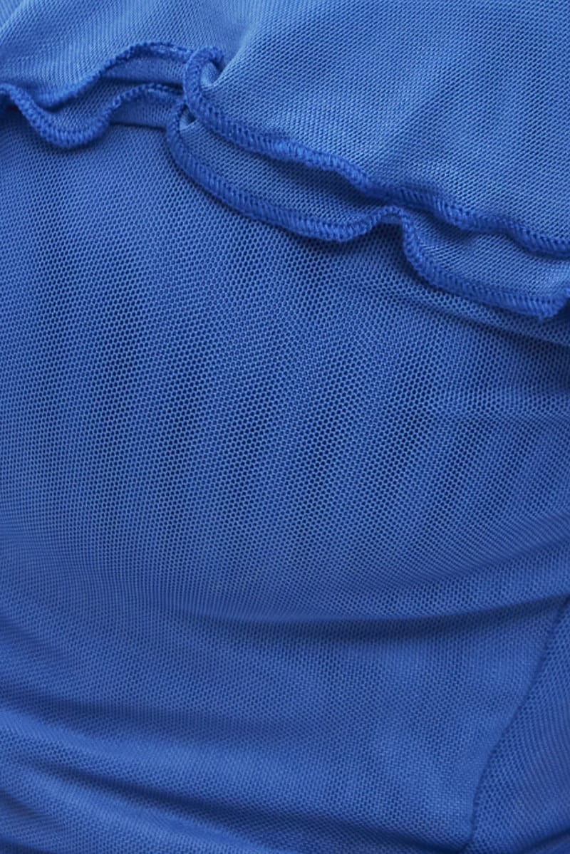 Blue Mesh Top Long Sleeve Off Shoulder Frill Lined - Image 6